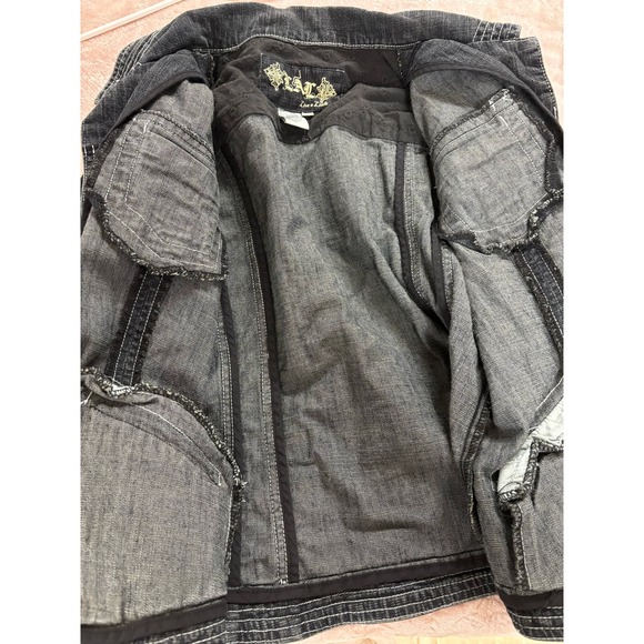 LAL Live A Little button down long sleeve dark wash denim jacket M - Picture 5 of 6